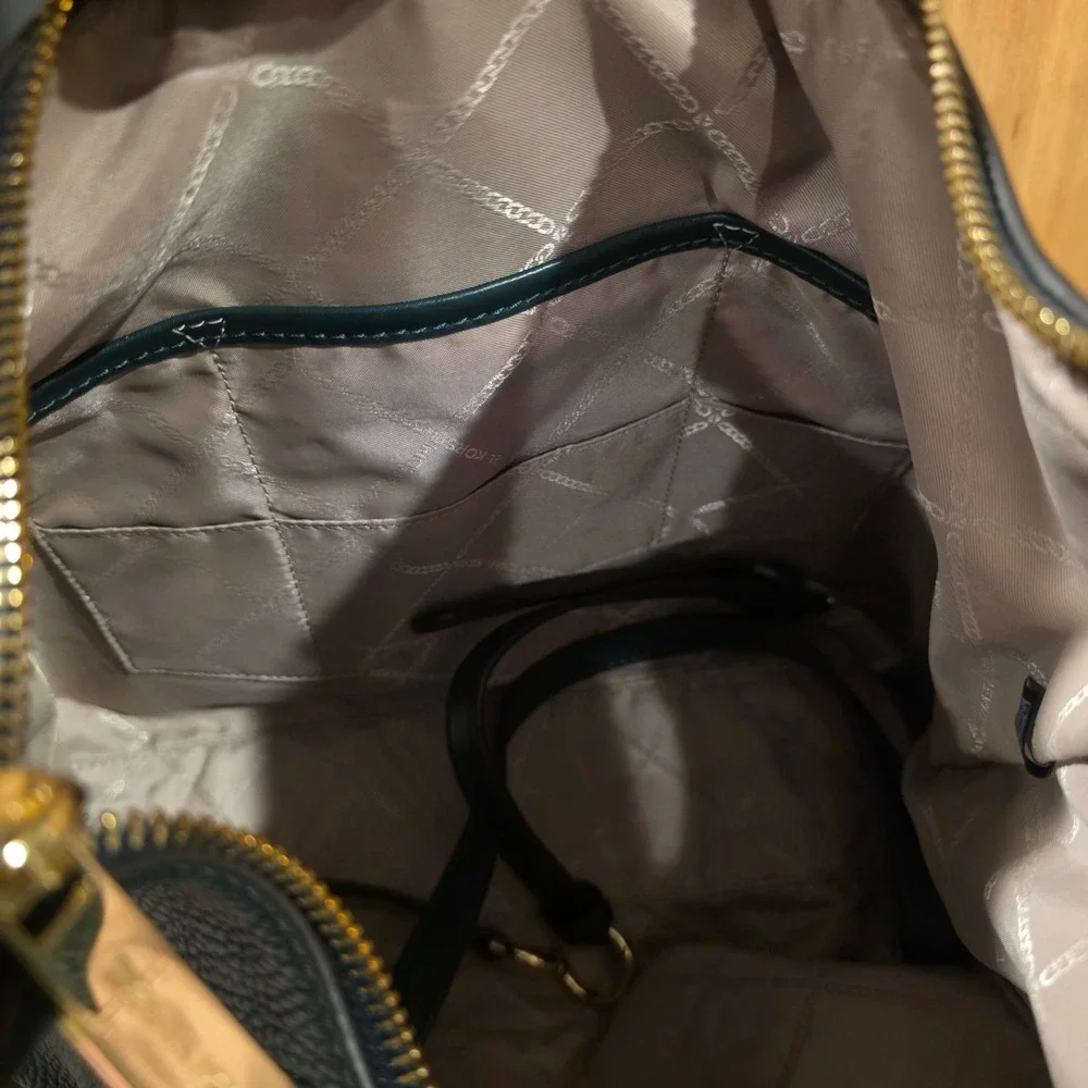 Michael Kors Hobo Bag Women Large Teal Green Excellent Pebbled Leather Gold Logo